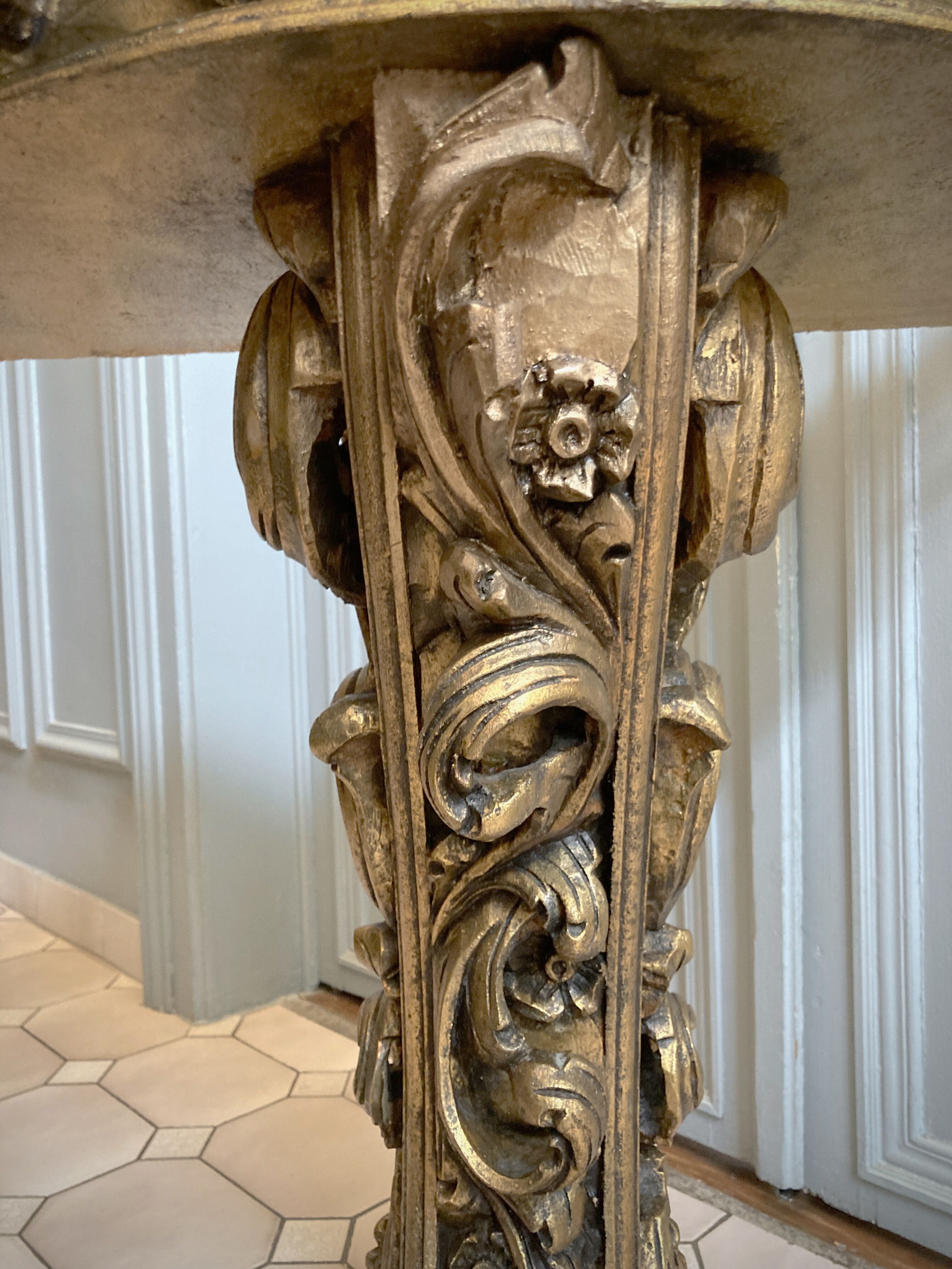 Carved wooden and marble console