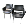 2 armchairs in 1972 black leatherette