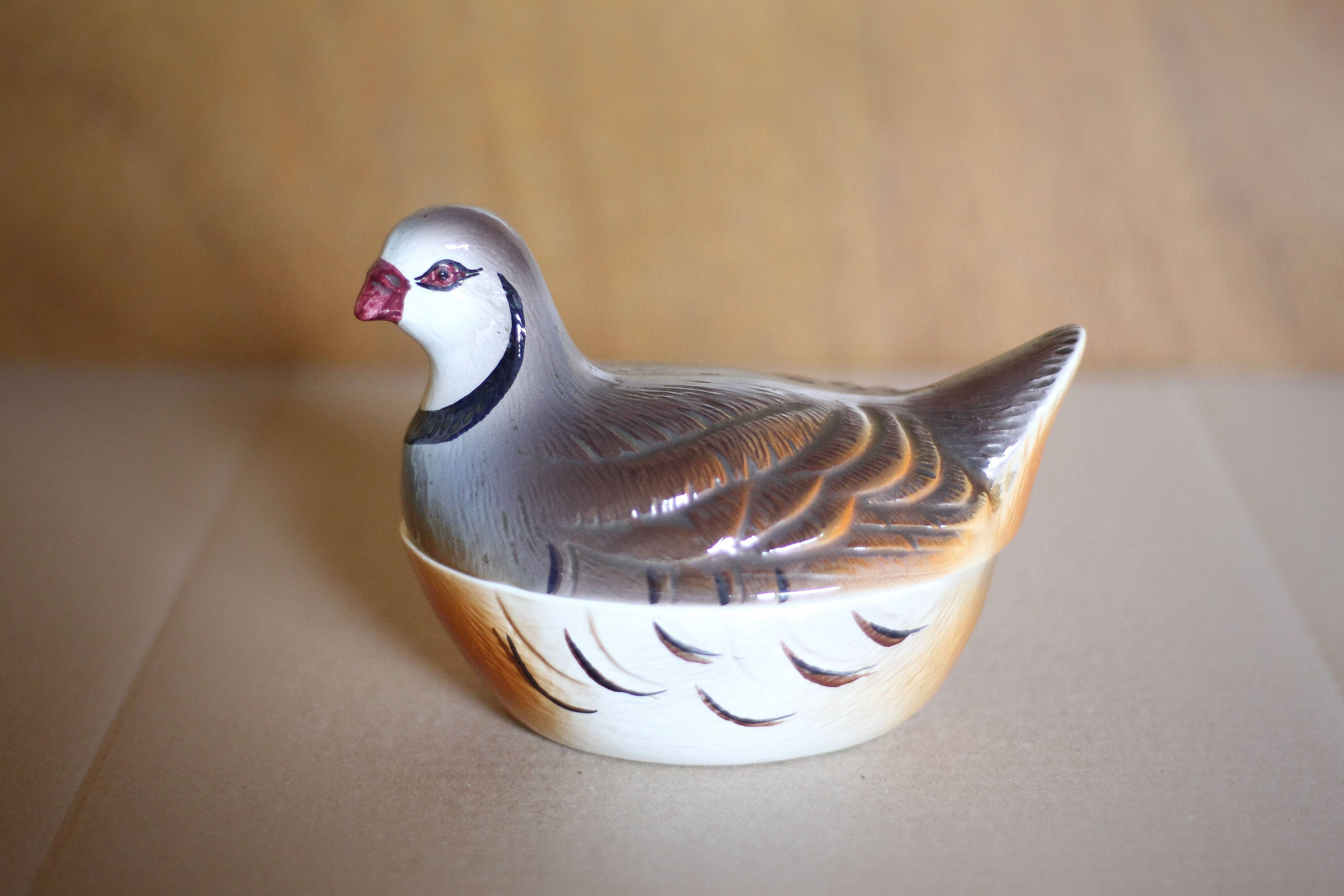 Michel Caugant terrine, partridge-shaped terrine, earthenware bird