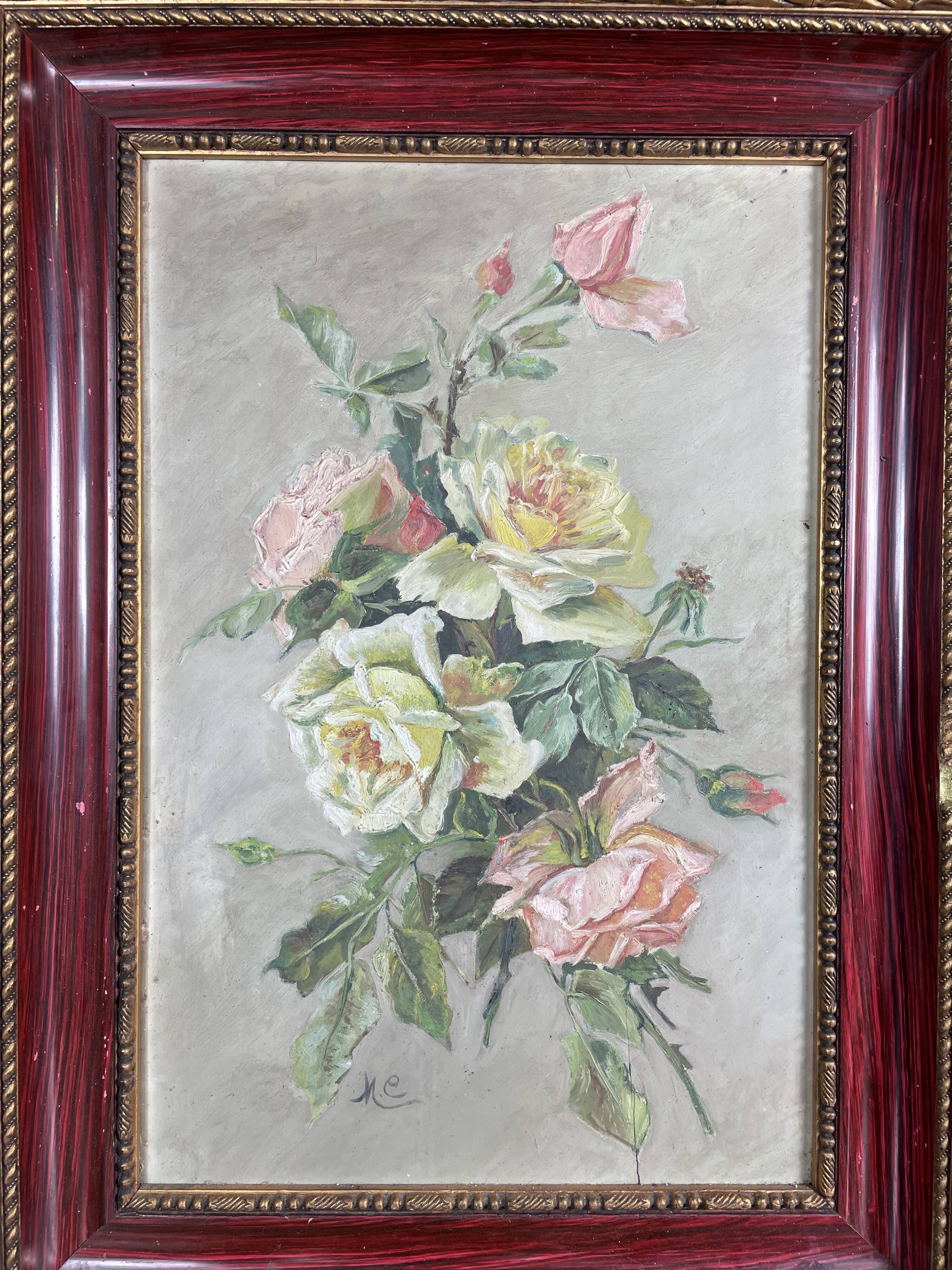 Pair of oil on canvas "Bouquets of roses"