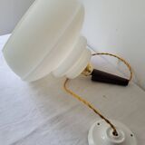 Opaline and teak pendant light