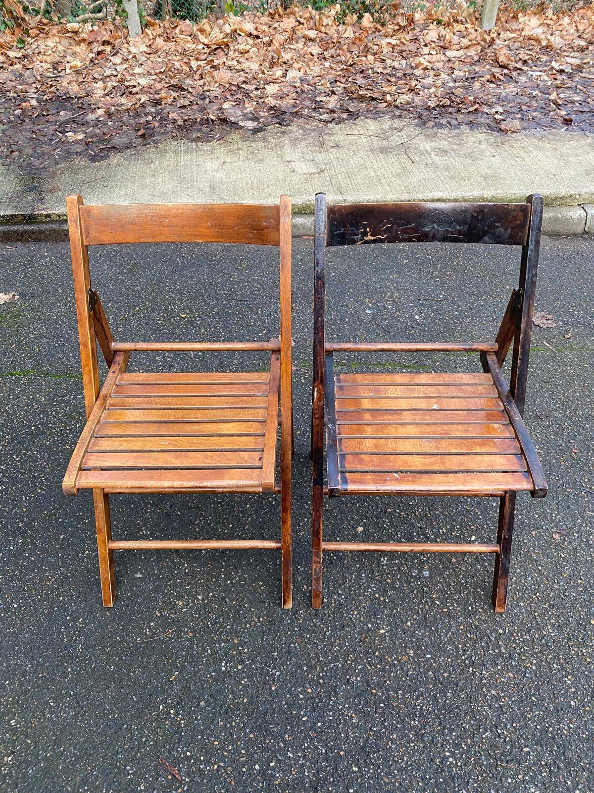 2 vintage folding wooden chairs