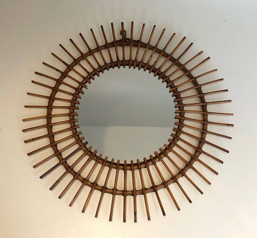 Round rattan mirror