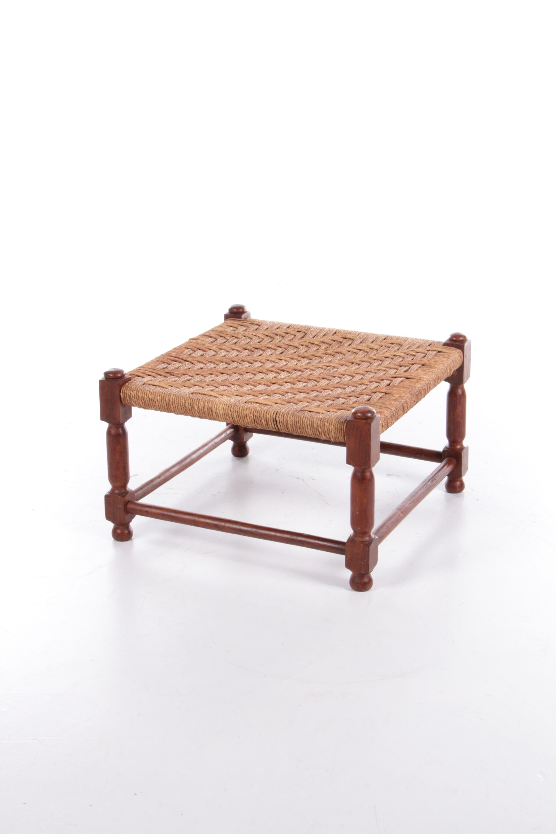 Vintage Brutalist stool or footstool made of jute rope, 1960s