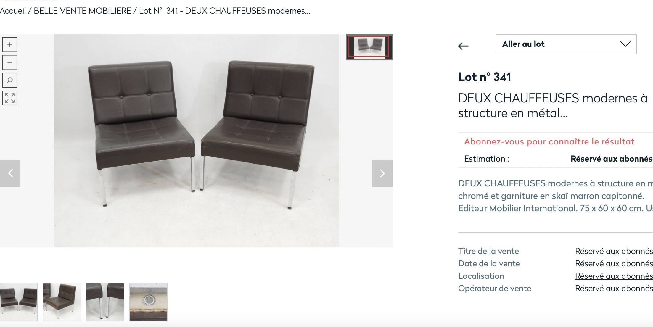 Low chair in Skai and chrome, Mobilier International