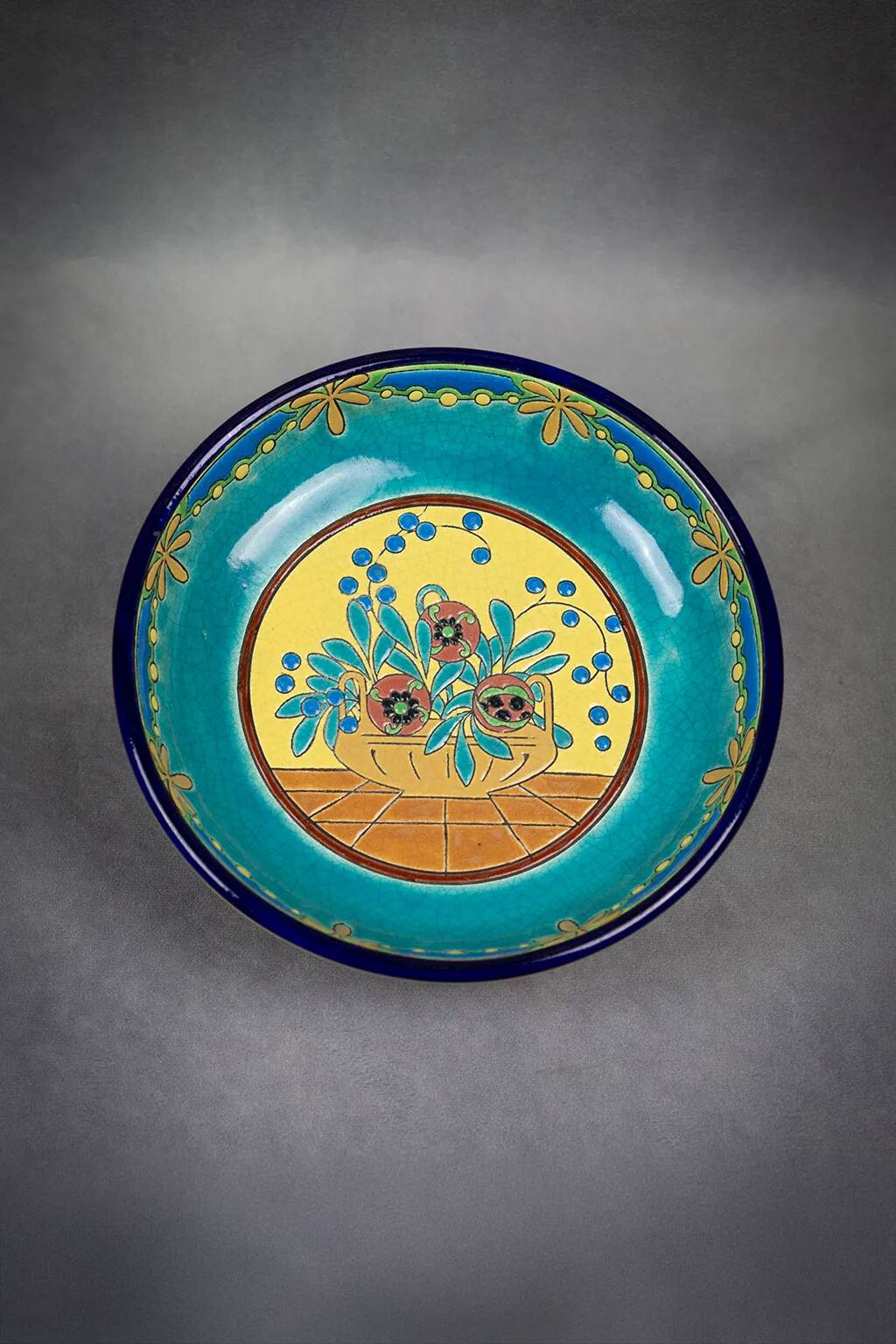 Longwy cloisonné enamel footed bowl – Art Deco floral decoration