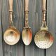 Brass holder with 3 brass & wood utensils