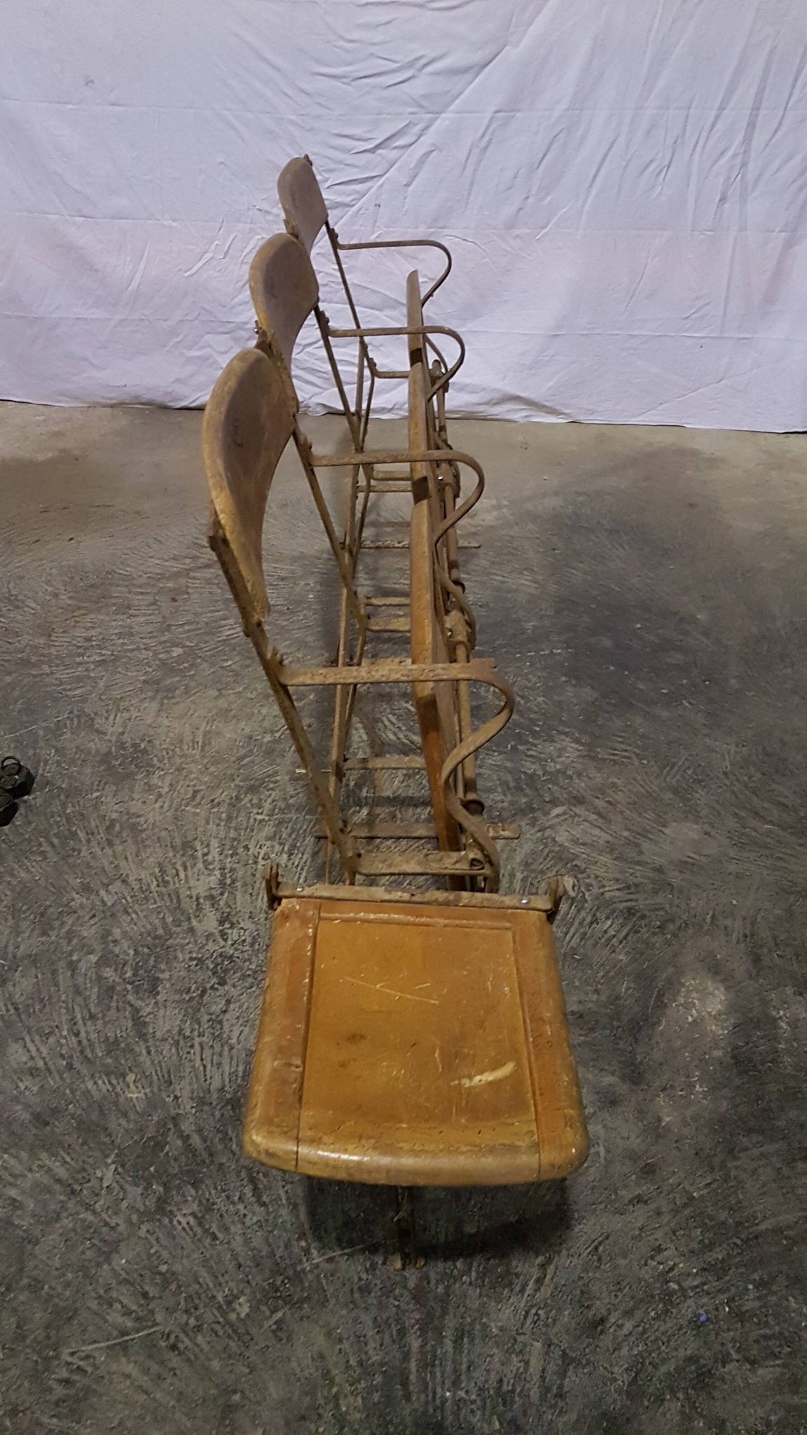 Luterma antique theatre bench circa 1930, vintage wrought iron cinema bench