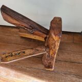 Brutalist tripod stool in olive wood