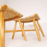 Pair of Swedish stools from the 1960s in lacquered birch, mid-century style.