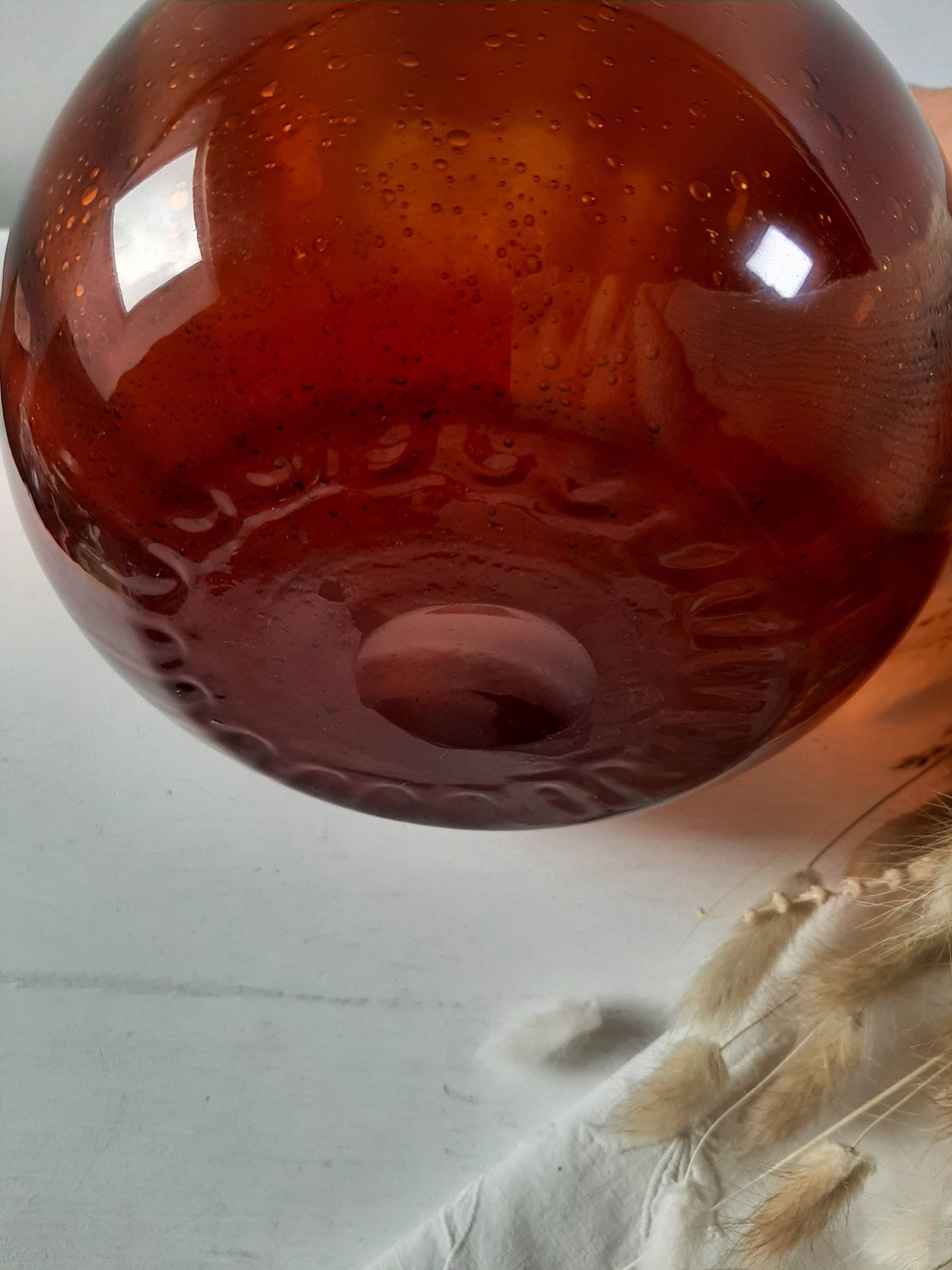 Orange vase in bubbled glass