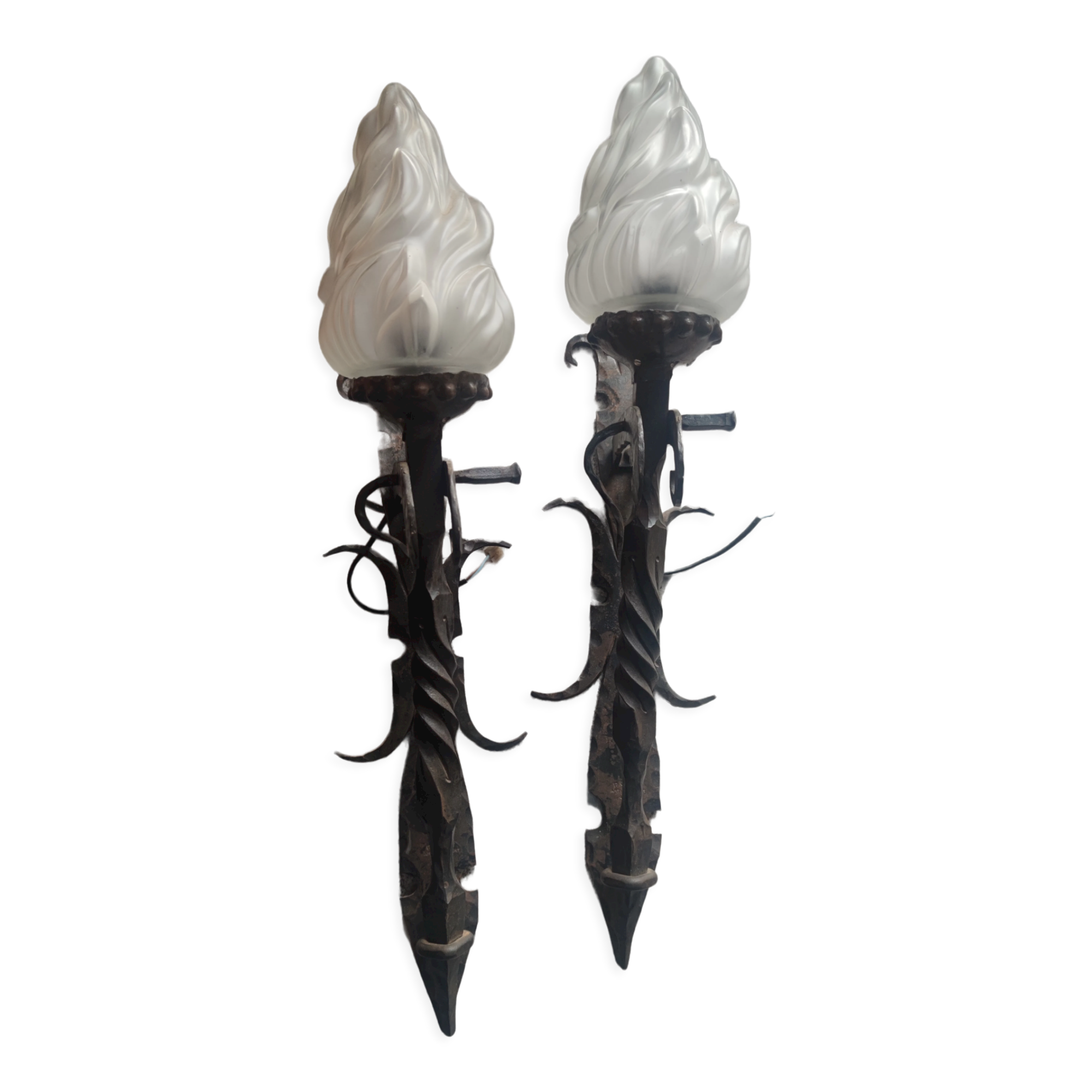 Pair of steel and glass torchieres circa 1950