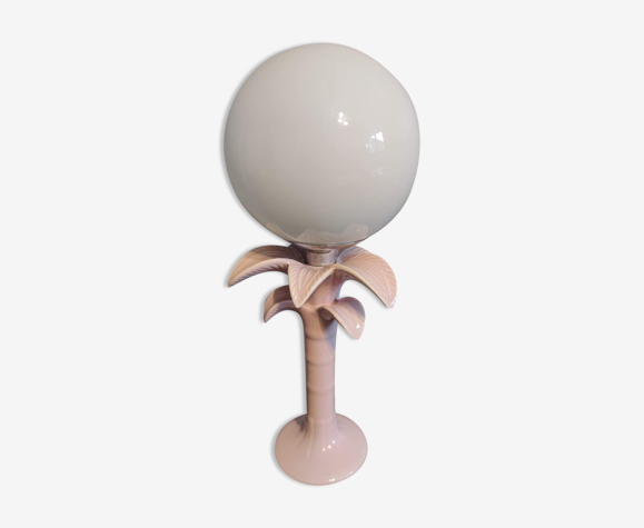 Lampe palmier en céramique rose et globe opaline blanc