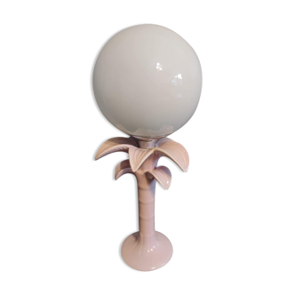 Pink ceramic palm lamp and white opaline globe