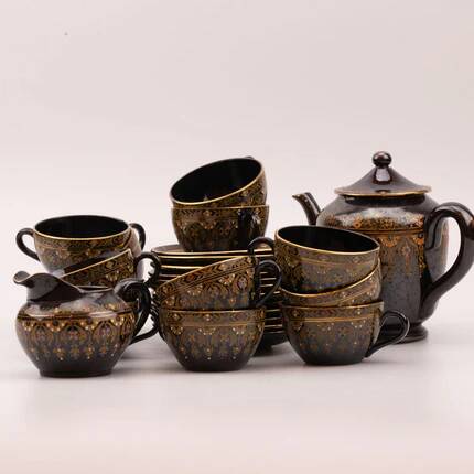 Coffee or tea service Sarreguemines Rockingham black and gold - 26 pieces