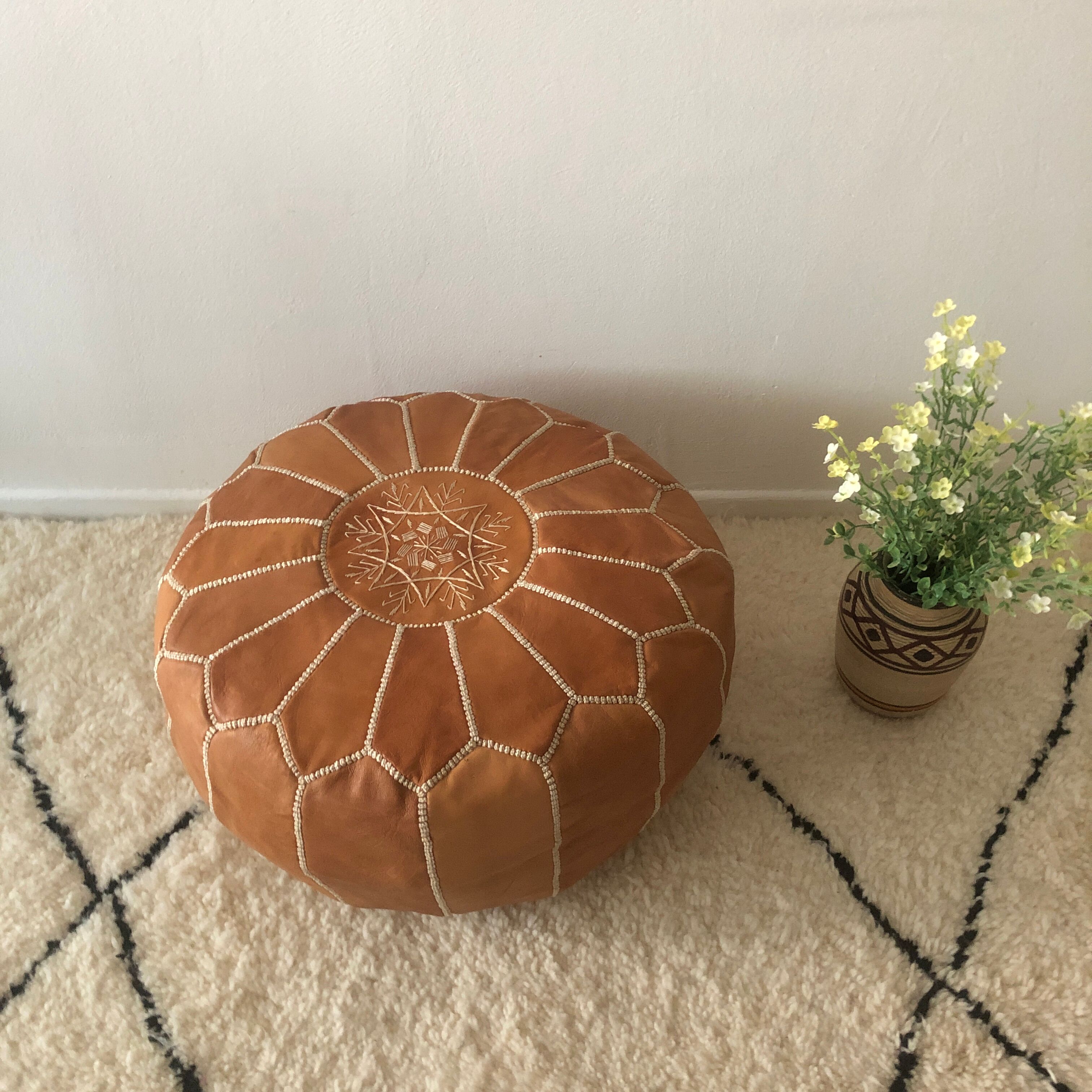 Natural leather pouf from The Ottoman style of Morocco