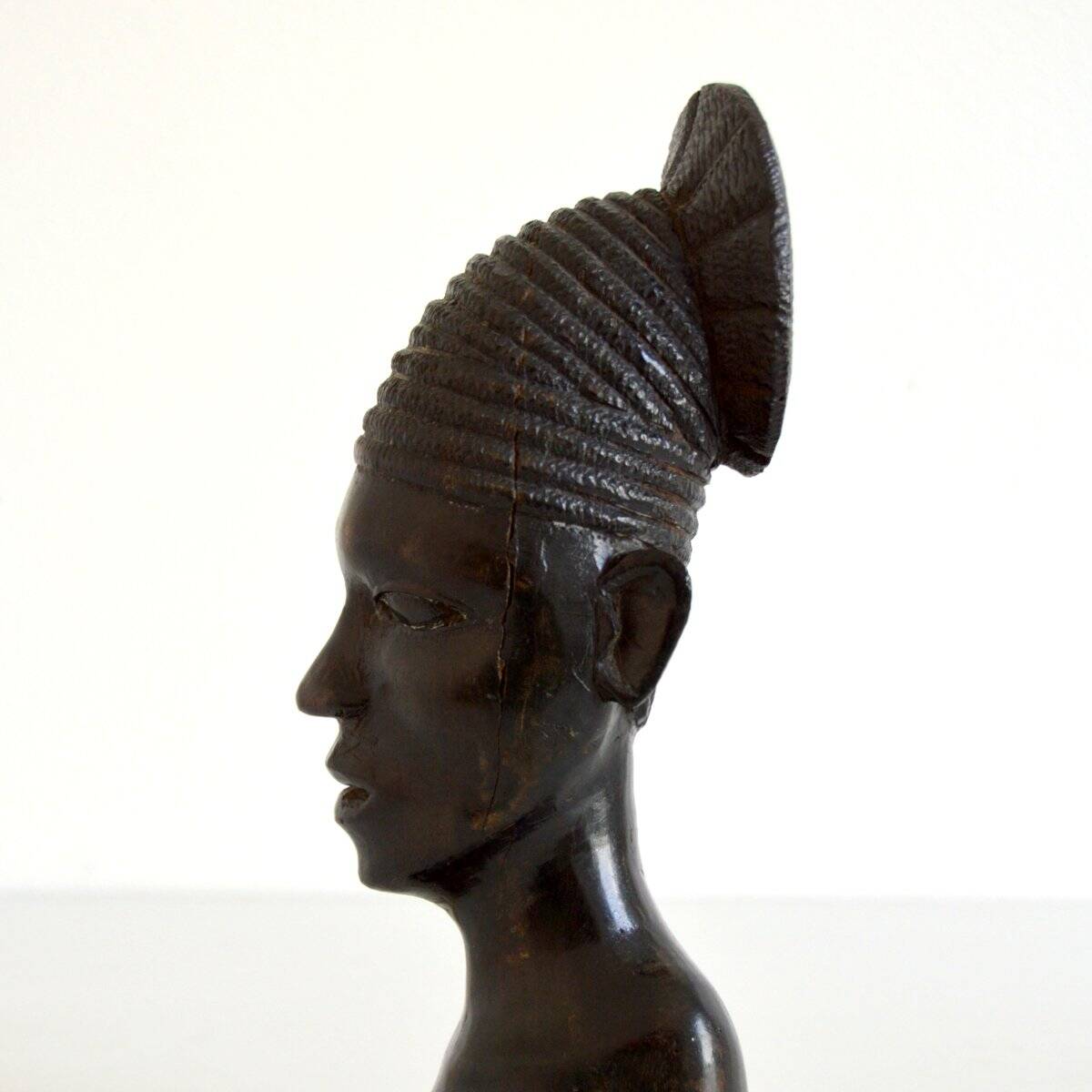 African head sculpture in ebony wood 1940s