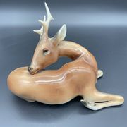 Royal Dux porcelain lying deer – Vintage Bohemian sculpture, model