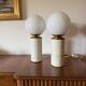 2 lampes de table en marbre de Carrare de style Hollywood Regency, Lucirhytmo Italie années 70
