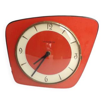 Horloge vintage greenwich formica rouge - 1970