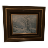 Don Vaughan - huile canvas - cadre bois , signature bas gauche . Tableau L'hiver