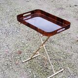 Gold metal side table with tortoiseshell lucite top from the 70s
