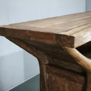 1970s Asian Rustic Solid Wood Console Table, Hand-Carved Primitive Sideboar