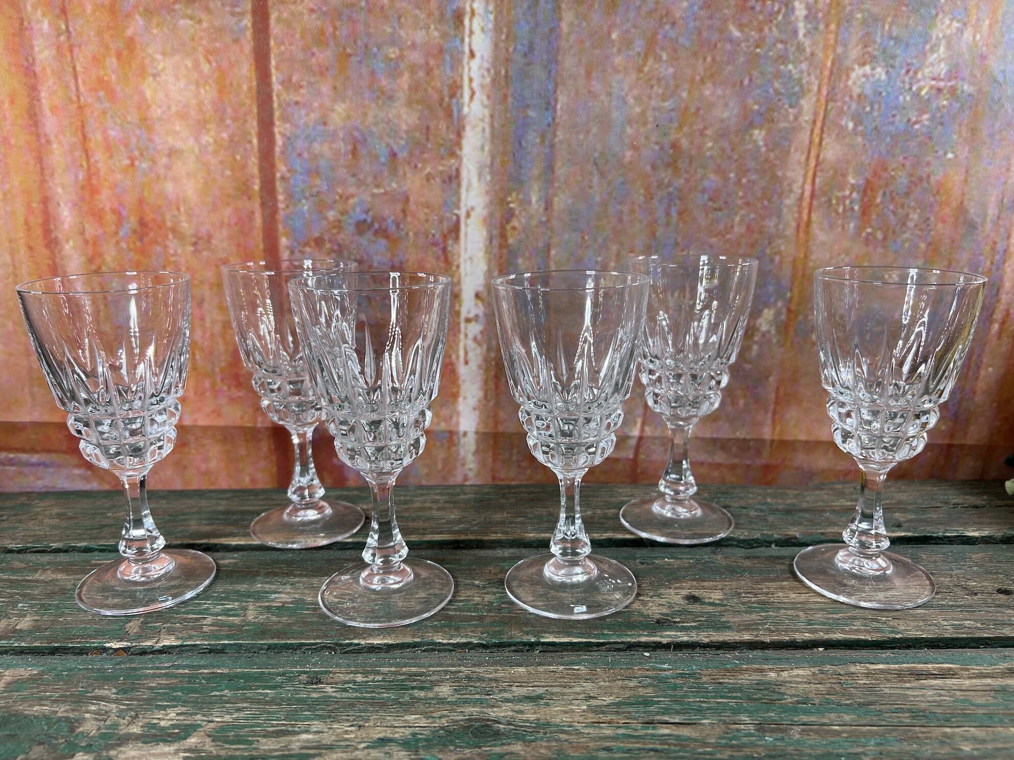 SET OF 6 CRISTAL D’ARQUES POMPADOUR WINE GLASSES HEIGHT 13CM