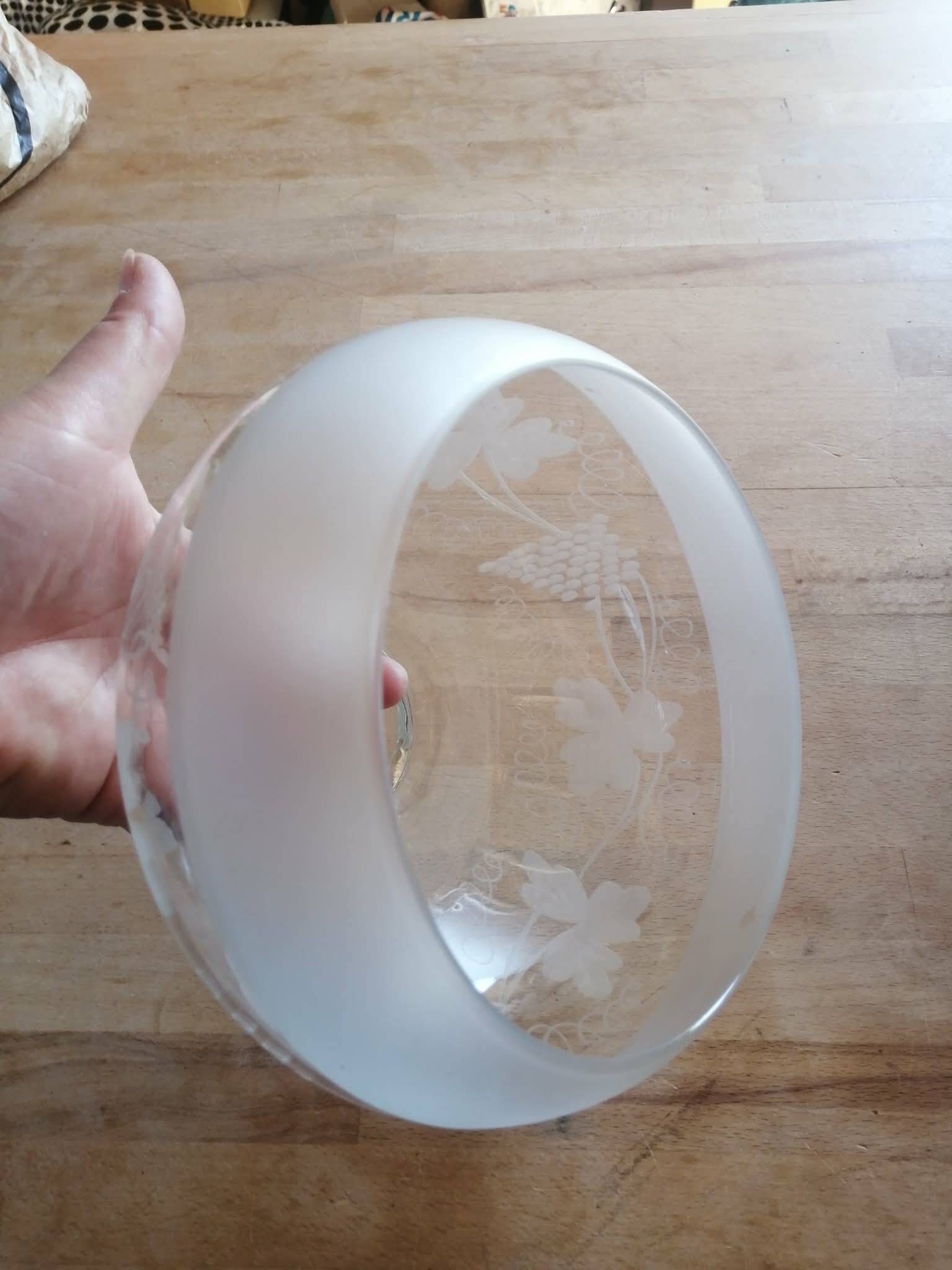 Suspension TULIPE of LAMP XIXth CRYSTAL Blown decorated with engraved vine leaves and grapes