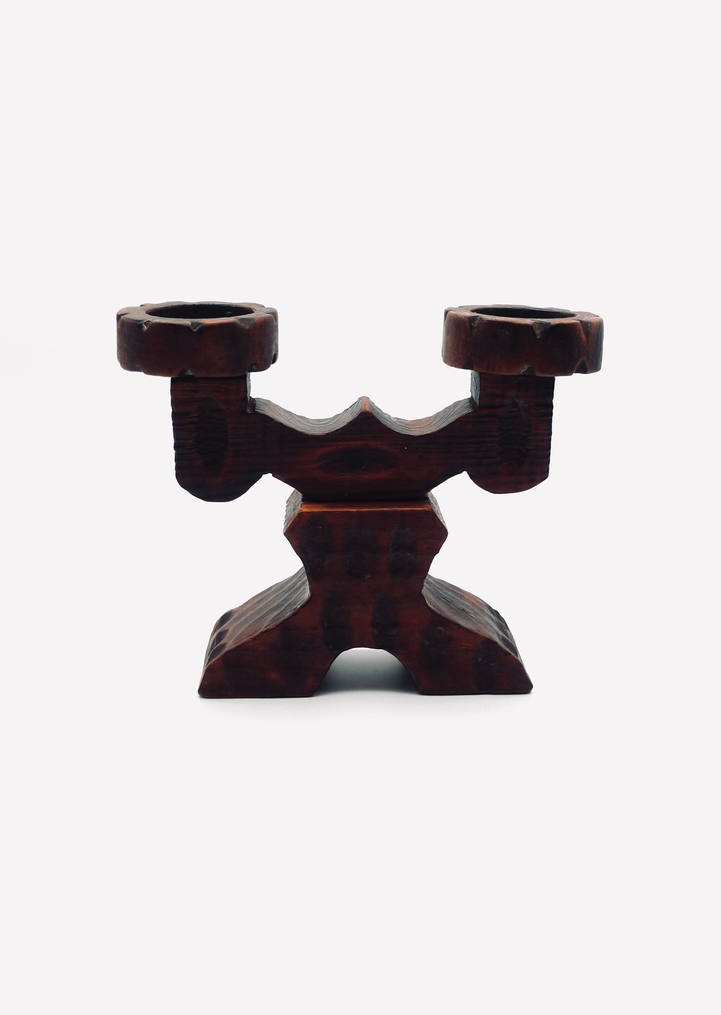 Brutalist wooden candlestick