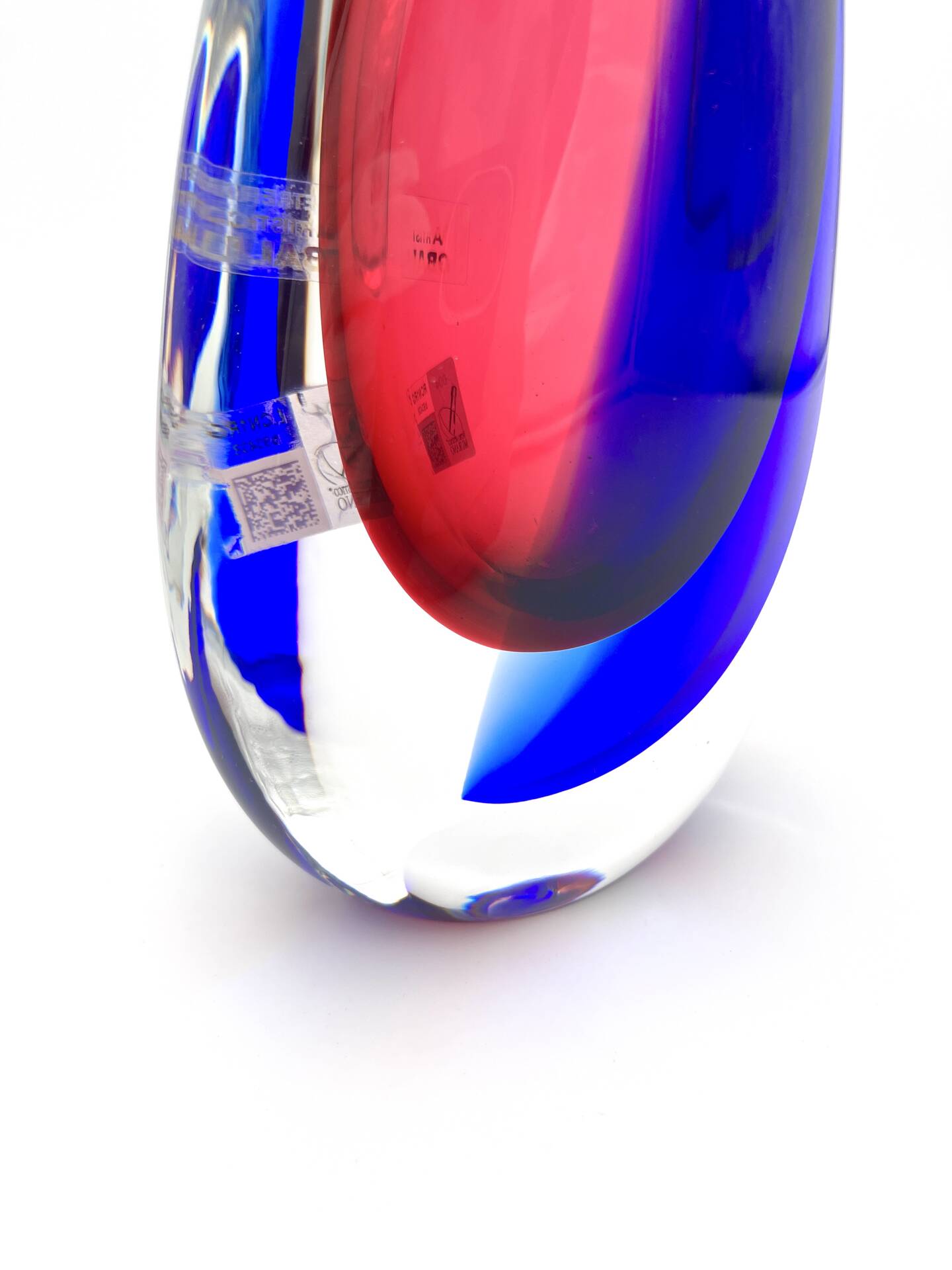 Vase Luigi Onesto Oball Sommerso Flame Blue Magenta 25cm 1.78kg Label
