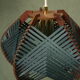 Dark green woven lamp to hang