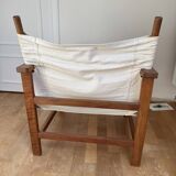 Safari armchair in wood and beige fabric