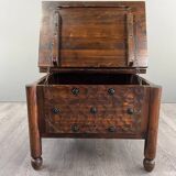 Rustic Carved Wooden Bar with Stools and Wine Chest, 20th Century