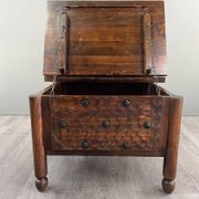 Rustic Carved Wooden Bar with Stools and Wine Chest, 20th Century