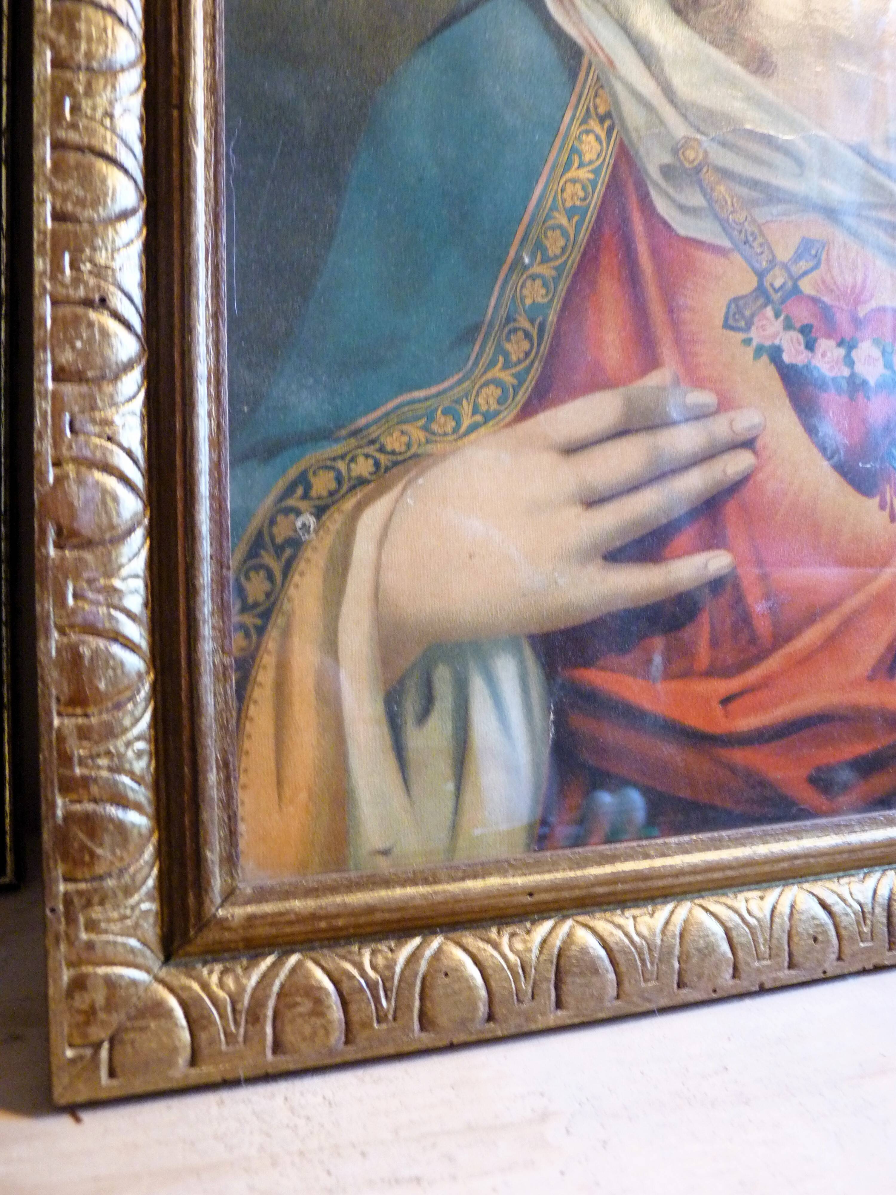 Painting Golden frame Virgin Mary immaculate heart