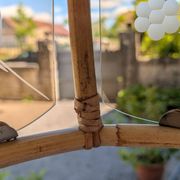 Vintage rattan and smoked glass pendant – 1970s