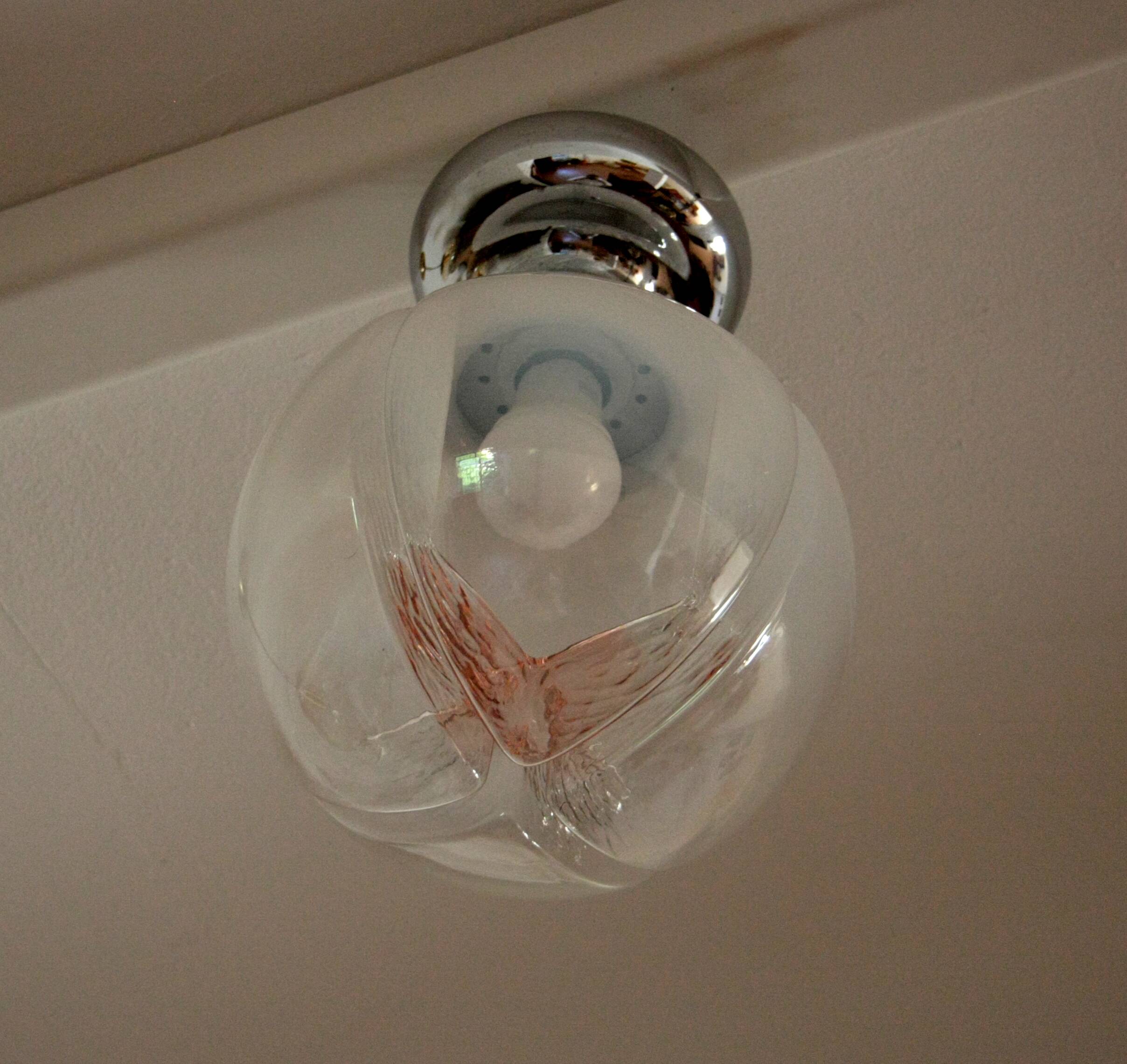 Plafonnier chromé, verre soufflé de Murano, Italie, années 1960