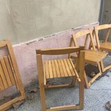 Series of 4 vintage wooden folding chairs