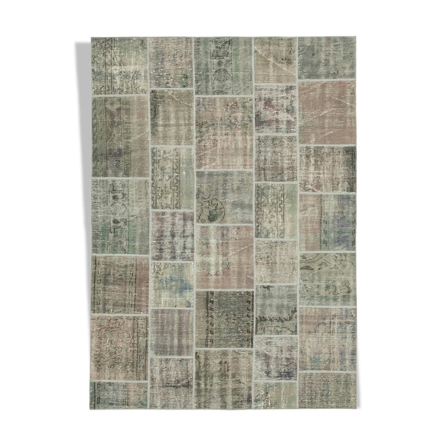 Handwoven oriental vintage 172 cm x 242 cm grey patchwork rug