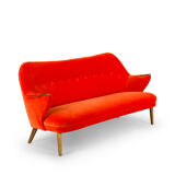 Canapé 3 places en velours orange du milieu du siècle retapissé de CFC Silkeborg, années 1960