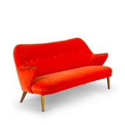Reupholstered Midcentury Velvet Orange 3-Seat Sofa from CFC Silkeborg, 1960s