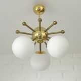 Vintage Sputnik Chandelier Gold Brass Space Age Redesign Pendant Lamp