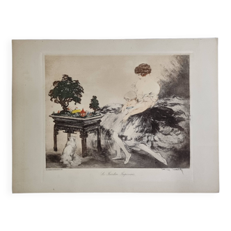 Le Jardin Japonais, eau forte d'après Louis Icart (1888 - 1950), 28 x 38 cm