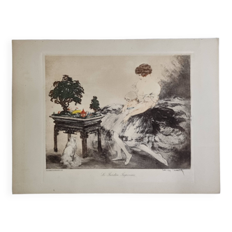 The Japanese Garden, etching after Louis Icart (1888 - 1950), 28 x 38 cm