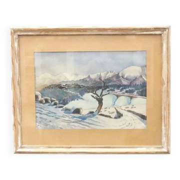 Watercolor signed by Mont Louis - Catalonia, 1934