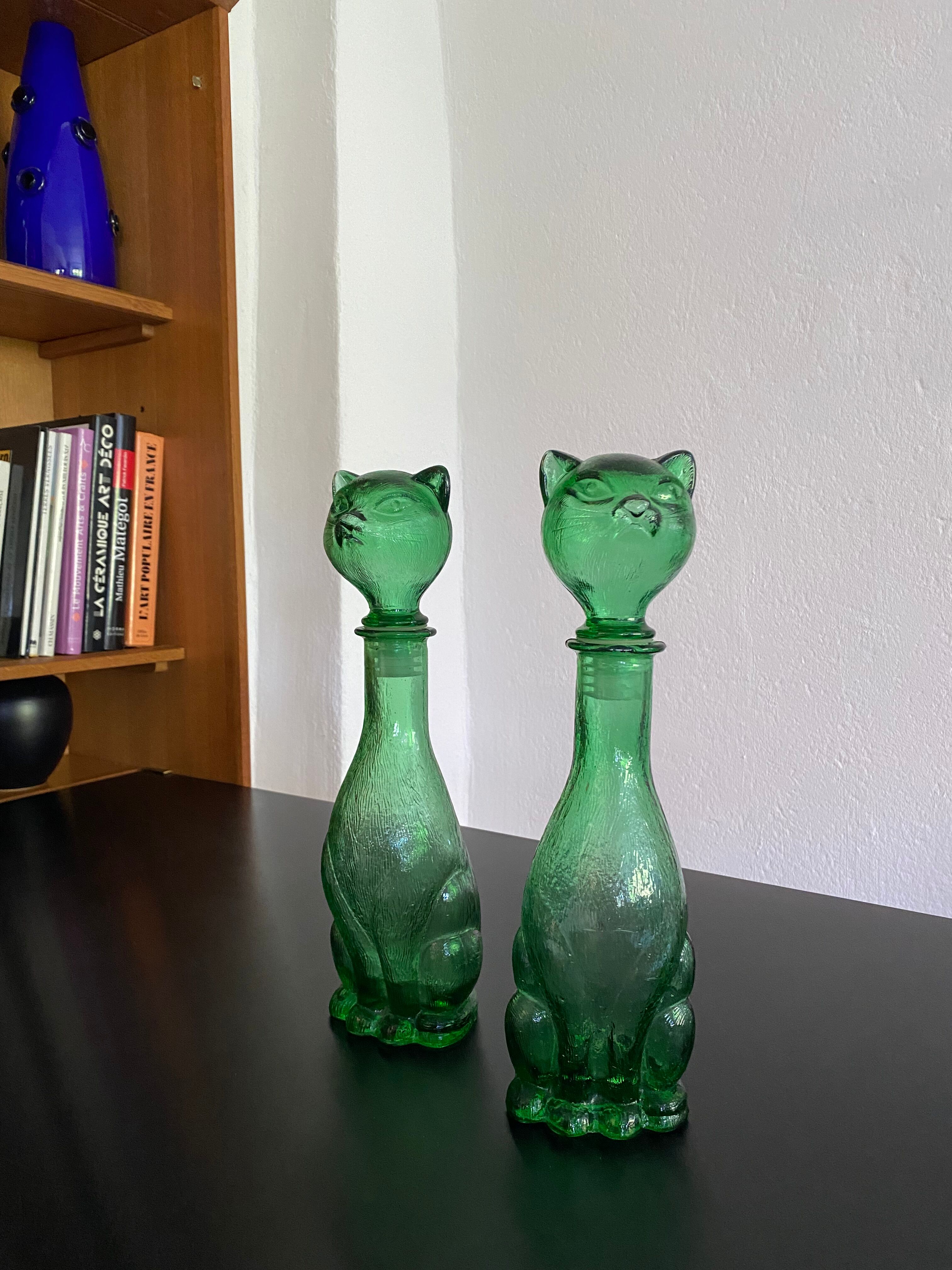 Pair of zoomorphic bottles vintage Italian glass