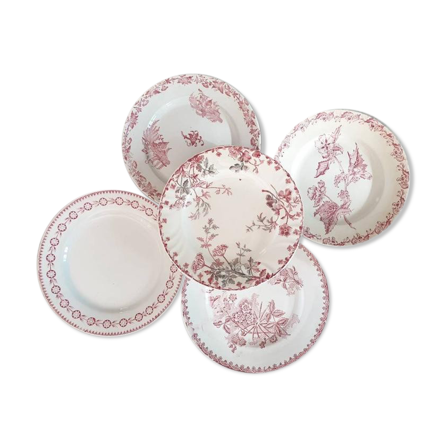 Mismatched flat plates pink iron land lot X5 old French manufacture various