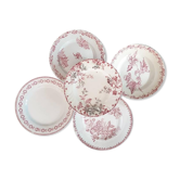 Assiettes plates dépareillés terre de fer rose lot X5 anciennes de manufacture française diverses