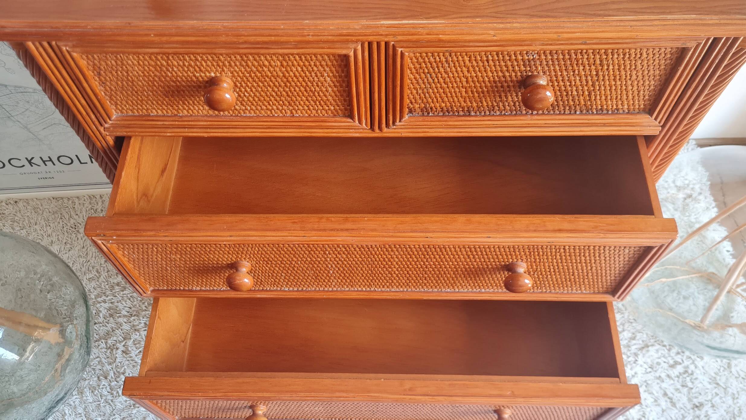 Vintage rattan chest of drawers